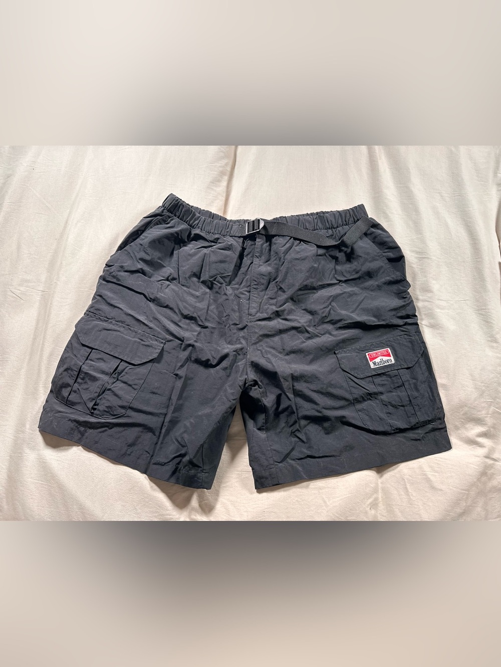 Marlboro Unlimited Black Nylon Swim Trunk X-Large Lined Vintage Retro Y2K 90s